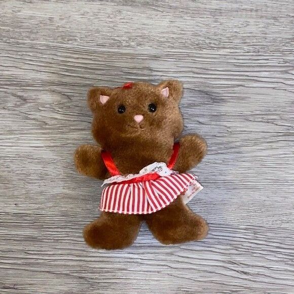 Russ Berrie Mrs Gingerbread Kitty Plush 5 Inch Cat Stripe Dress Vintage - Picture 1 of 3